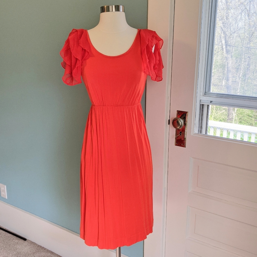 Red flutter sleeve dress